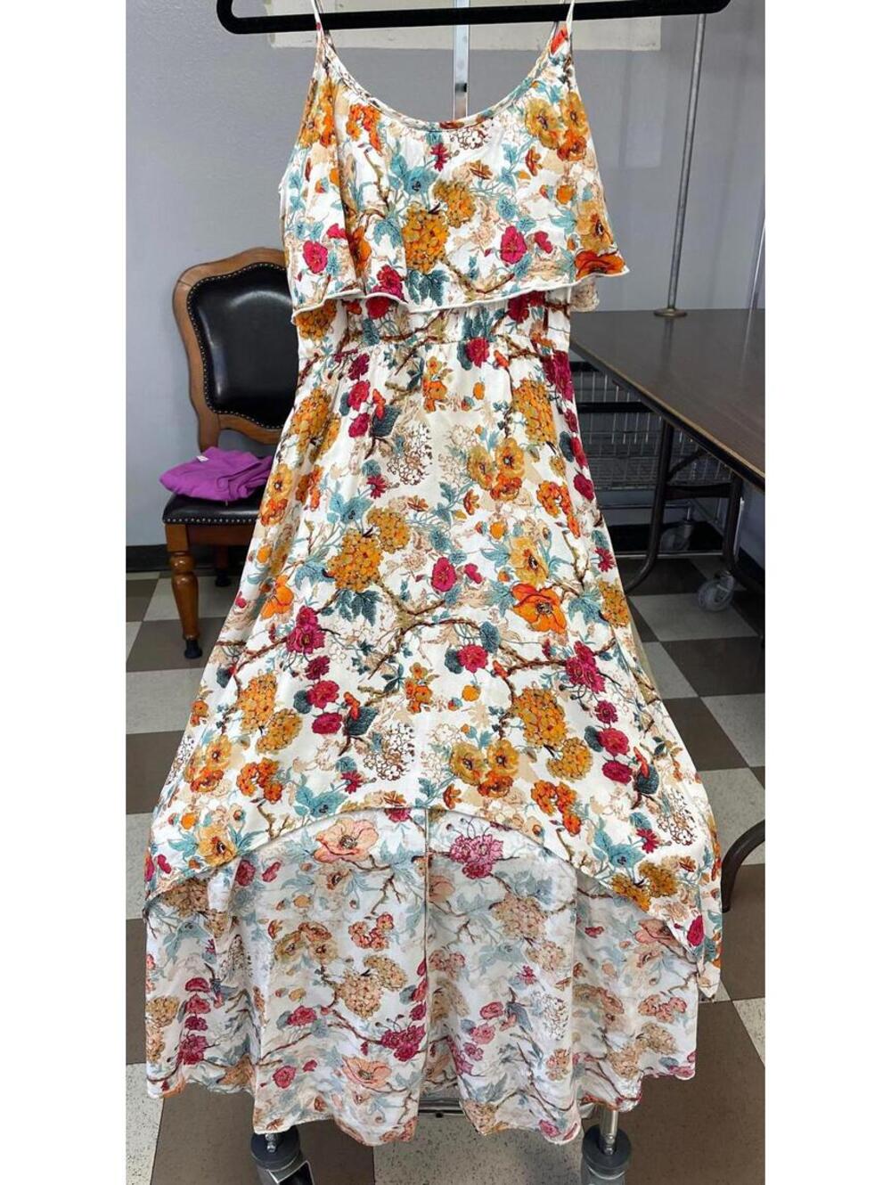 Charlotte Russe XS Floral Sundress Sleeveless Ruffled High Low Dress Adj Straps